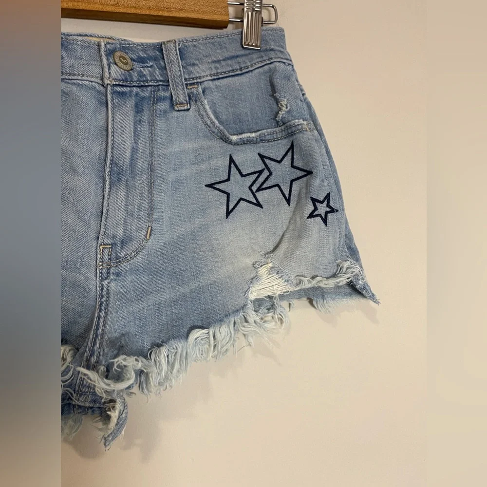 Hollister Womens Shorts Size 0 Blue High Rise Vintage Short Stars Cut Offs Denim